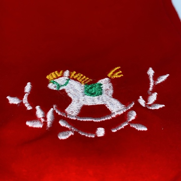 Vintage Christmas Infant Boys Newborn Romper Red Rocking Horse Embroidery - Picture 2 of 7